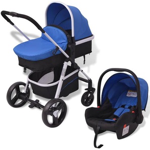 3-in-1 Kinderwagen Aluminium Blau und Schwarz