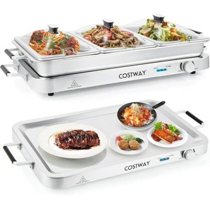3 in 1 Warmhalteplatte elektrisch, 9L Speisewärmer, Wärmebehälter mit Temperaturregler bis 150℃, 450W Buffetwärmer Edelstahl Chafing Dish