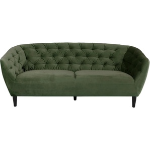 3-Sitzer ACTONA GROUP Ria Couch, Sofa Sofas Gr. B/H/T: 191 cm x 39,4 cm x 84 cm, Microvelours, grün (waldgrün) 3-Sitzer Sofas Samtstoff, Massivholz-Beine, Taschenfederkern, Tufting, mit Armlehnen