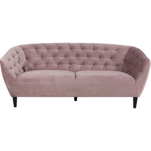 3-Sitzer ACTONA GROUP Ria Couch, Sofa Sofas Gr. B/H/T: 191 cm x 39,4 cm x 84 cm, Microvelours, rosa (rose) 3-Sitzer Sofas Samtstoff, Massivholz-Beine, Taschenfederkern, Tufting, mit Armlehnen