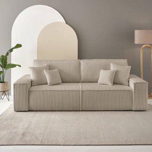 3-Sitzer ANDAS FINNLEY Schlafsofa 257 cm, Schlaffunktion mit Bettkasten (200/136cm), beige (creme), B:257cm H:85cm T:102cm, Bezugstoff 100% PES , Gramatur 400g/qm +/- 5%, Sofas, in Aqua Clean-Bouclé, Struktur fein u. Cord, Topseller