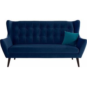 3-Sitzer ANDAS Hemmink Sofas Gr. B/H/T: 197 cm x 107 cm x 94 cm, Samtvelours, ohne Funktion, blau (blau, aqua) 3-Sitzer Sofas mit Knopfheftung