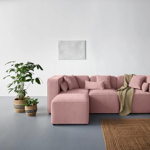 3-Sitzer ANDAS Sundstrup L-Form Sofas Gr. B/H/T: 256 cm x 76,5 cm x 93 cm, Samtoptik, rosa 3-Sitzer Sofas Modulserie, individuelle Zusammenstellung