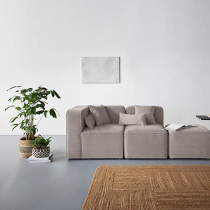 3-Sitzer ANDAS Sundstrup Sofas Gr. B/H/T: 233 cm x 76,5 cm x 93 cm, Samtoptik, Armlehne links, grau (taupe) 3-Sitzer Sofas