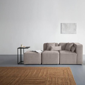 3-Sitzer ANDAS Sundstrup Sofas Gr. B/H/T: 233 cm x 76,5 cm x 93 cm, Samtoptik, Armlehne rechts, grau (taupe) 3-Sitzer Sofas