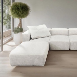 3-Sitzer ANDAS Utvik kann individuell zusammengestellt werden Sofas Gr. B/H/T: 301 cm x 69 cm x 108 cm, Struktur weich, weiß 3-Sitzer Sofas Modulsofa, bestehend aus 2 Eck-, 1 Mittelelement und Hocker
