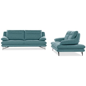 3-Sitzer CALIA ITALIA Cezanne Sofas Gr. B/H/T: 215 cm x 90 cm x 109 cm, Struktur (100% Polyester), mit Sitztiefenverstellung, blau (27 azzurro) 3-Sitzer Sofas wahlweise mit Sitztiefenverstellung