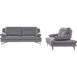 3-Sitzer CALIA ITALIA Cezanne Sofas Gr. B/H/T: 215 cm x 90 cm x 96 cm, Struktur (100% Polyester), ohne Sitztiefenverstellung, grau (26 grigio) 3-Sitzer Sofas wahlweise mit Sitztiefenverstellung