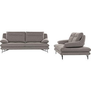 3-Sitzer CALIA ITALIA Cezanne Sofas Gr. B/H/T: 215 cm x 90 cm x 96 cm, Struktur (100% Polyester), ohne Sitztiefenverstellung, grau (34 sabbia) 3-Sitzer Sofas wahlweise mit Sitztiefenverstellung