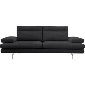3-Sitzer CALIA ITALIA Toby Wing Sofas Gr. B/H/T: 208 cm x 90 cm x 113 cm, Flachgewebe QUEBEC, mit Sitztiefenverstellung-mit Armlehnenverstellung, schwarz (nero quebec) 3-Sitzer Sofas inklusive Sitztiefenverstellung, Füße in Chrom glänzend