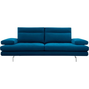 3-Sitzer CALIA ITALIA Toby Wing Sofas Gr. B/H/T: 208 cm x 90 cm x 113 cm, Microfaser MARIO, mit Sitztiefenverstellung-mit Armlehnenverstellung, blau (ottanio mario) 3-Sitzer Sofas inklusive Sitztiefenverstellung, Füße in Chrom glänzend