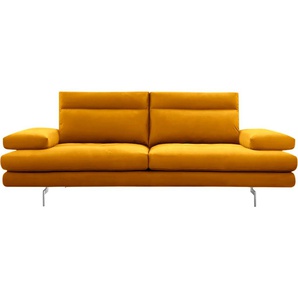 3-Sitzer CALIA ITALIA Toby Wing Sofas Gr. B/H/T: 208 cm x 90 cm x 113 cm, Microfaser MARIO, mit Sitztiefenverstellung-mit Armlehnenverstellung, gelb (ocra mario) 3-Sitzer Sofas inklusive Sitztiefenverstellung, Füße in Chrom glänzend