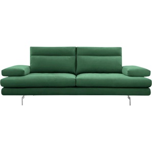 3-Sitzer CALIA ITALIA Toby Wing Sofas Gr. B/H/T: 208 cm x 90 cm x 113 cm, Microfaser MARIO, mit Sitztiefenverstellung-mit Armlehnenverstellung, grün (verde mario) 3-Sitzer Sofas inklusive Sitztiefenverstellung, Füße in Chrom glänzend