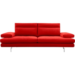 3-Sitzer CALIA ITALIA Toby Wing Sofas Gr. B/H/T: 208 cm x 90 cm x 113 cm, Microfaser MARIO, mit Sitztiefenverstellung-mit Armlehnenverstellung, rot (rosso mario) 3-Sitzer Sofas inklusive Sitztiefenverstellung, Füße in Chrom glänzend