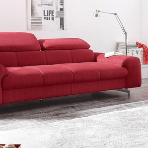 3-Sitzer COTTA Chef Sofas Gr. B/H/T: 232 cm x 72 cm x 105 cm, Luxus-Microfaser, mit Kopfteilverstellung, rot 3-Sitzer Sofas mit eleganter Steppung, Bodenfreiheit 12,5 cm