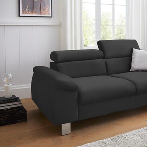 3-Sitzer COTTA Komaris Sofas Gr. B/T: 193 cm x 104 cm, Kunstleder SOFTLUX, mit Kopfteilverstellung, schwarz (black) 3-Sitzer Sofas inklusive Kopfteilverstellung, moderner chromfarbener Fuß