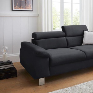 3-Sitzer COTTA Komaris Sofas Gr. B/T: 193 cm x 104 cm, Microfaser PRIMABELLE, mit Kopfteilverstellung, grau (lava) 3-Sitzer Sofas inklusive Kopfteilverstellung, moderner chromfarbener Fuß