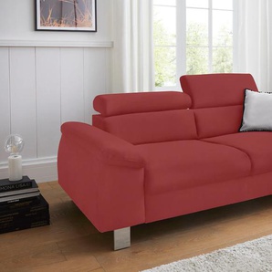3-Sitzer COTTA Komaris Sofas Gr. B: 193 cm, NaturLEDER, mit Kopfteilverstellung, rot 3-Sitzer Sofas inklusive Kopfteilverstellung, moderner chromfarbener Fuß