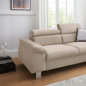 3-Sitzer COTTA Komaris Sofas Gr. B/T: 193 cm x 104 cm, Microfaser PRIMABELLE, mit Kopfteilverstellung, beige 3-Sitzer Sofas inklusive Kopfteilverstellung, moderner chromfarbener Fuß