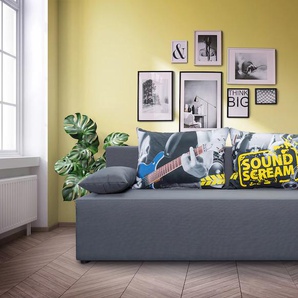 3-Sitzer EXXPO - SOFA FASHION Sofas Gr. B/H/T: 193 cm x 88 cm x 85 cm, Lu x us-Microfaser, mit Bettfunktion und Bettkasten, grau (grau, gelb) 3-Sitzer Sofas