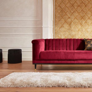 3-Sitzer GUIDO MARIA KRETSCHMER HOME&LIVING Chamby Sofas Gr. B/H/T: 210 cm x 71 cm x 85 cm, Samtoptik, rot 3-Sitzer Sofas mit Holzrahmen unten und Steppung im Lehnenbereich