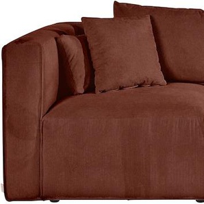 3-Sitzer GUIDO MARIA KRETSCHMER HOME&LIVING Comfine Sofas Gr. B/H/T: 280 cm x 75 cm x 100 cm, Samtcord, orange (terra) 3-Sitzer Sofas zusammengesetzt aus Modulen, in 3 Bezugsqualitäten