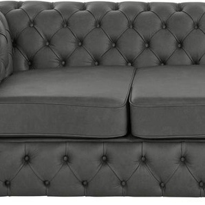 Chesterfield-Sofa GUIDO MARIA KRETSCHMER HOME&LIVING Kalina Sofas Gr. B/H/T: 230 cm x 67 cm x 98 cm, NaturLEDER, grau (dunkelgrau) Chesterfieldsofas mit klassischer Chesterfield-Knopfheftung