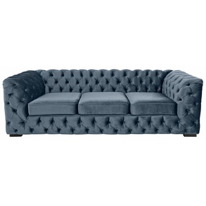 Chesterfield-Sofa GUIDO MARIA KRETSCHMER HOME&LIVING Kalina Sofas Gr. B/H/T: 230 cm x 67 cm x 98 cm, Samtvelours, blau (tinte) Chesterfieldsofas mit klassischer Chesterfield-Knopfheftung