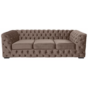 Chesterfield-Sofa GUIDO MARIA KRETSCHMER HOME&LIVING Kalina Sofas Gr. B/H/T: 230 cm x 67 cm x 98 cm, Samtvelours, braun Chesterfieldsofas mit klassischer Chesterfield-Knopfheftung