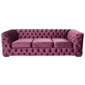 Chesterfield-Sofa GUIDO MARIA KRETSCHMER HOME&LIVING Kalina Sofas Gr. B/H/T: 230 cm x 67 cm x 98 cm, Samtvelours, lila (aubergine) Chesterfieldsofas mit klassischer Chesterfield-Knopfheftung