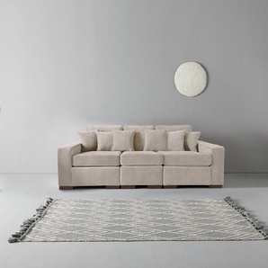 3-Sitzer GUIDO MARIA KRETSCHMER HOME&LIVING Skara Sofas Gr. B/H/T: 310 cm x 86 cm x 100 cm, Samtvelours, beige (natur) 3-Sitzer Sofas