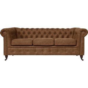 Chesterfield-Sofa HOME AFFAIRE Aarburg Sofas Gr. B/H/T: 203 cm x 77 cm x 87 cm, Luxus-Microfaser Lederoptik, braun (cognac) Chesterfieldsofas aufwändige Knopfheftung und Ziernägel im Chesterfield-Design
