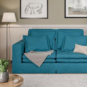 3-Sitzer HOME AFFAIRE ALISSAS BIS mit vielen Kissen, Biesen an den Kissen Sofas Gr. B/H/T: 196 cm x 95 cm x 108 cm, Struktur weich, blau (türkis) 3-Sitzer Sofas