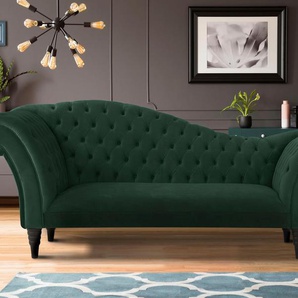3-Sitzer HOME AFFAIRE Chester Sofas Gr. B/H/T: 240 cm x 77 cm x 90 cm, Samtoptik, Sofa frei im Raum stellbar, grün (dunkelgrün) 3-Sitzer Sofas mit Knopfheftung in Recamieren-Optik