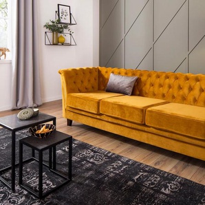Chesterfield-Sofa HOME AFFAIRE Dover Sofas Gr. B/H/T: 237 cm x 75 cm x 82 cm, Samtoptik, gelb (mustard) Chesterfieldsofas aufwändige Knopfheftung in Chesterfield-Optik