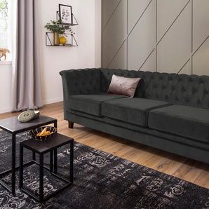 Chesterfield-Sofa HOME AFFAIRE Dover Sofas Gr. B/H/T: 237 cm x 75 cm x 82 cm, Samtoptik, grau (graphit) Chesterfieldsofas aufwändige Knopfheftung in Chesterfield-Optik