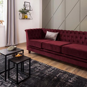 Chesterfield-Sofa HOME AFFAIRE Dover Sofas Gr. B/H/T: 237 cm x 75 cm x 82 cm, Samtoptik, rot (bordeaux) Chesterfieldsofas aufwändige Knopfheftung in Chesterfield-Optik