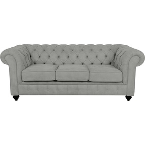Chesterfield-Sofa HOME AFFAIRE Duc Sofas Gr. B/H/T: 198 cm x 74 cm x 89 cm, Samtoptik, grau (hellgrau) Chesterfieldsofas hochwertige Knopfheftung im Rücken, Samtoptik mich changierender Optik