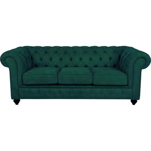 Chesterfield-Sofa HOME AFFAIRE Duc Sofas Gr. B/H/T: 198 cm x 74 cm x 89 cm, Samtoptik, grün Chesterfieldsofas hochwertige Knopfheftung im Rücken, Samtoptik mich changierender Optik