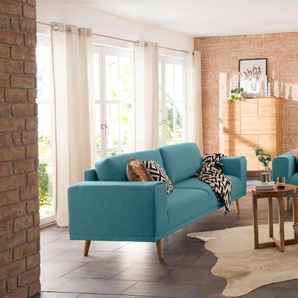 3-Sitzer HOME AFFAIRE Lasse Sofas Gr. B/H/T: 239 cm x 84 cm x 89 cm, Struktur fein, blau (petrol) 3-Sitzer Sofas im scandinavischem Stil mit Holzfüßen