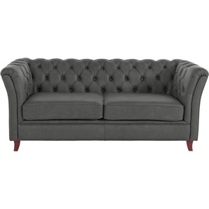 Chesterfield-Sofa HOME AFFAIRE Reims Sofas Gr. B/H/T: 180 cm x 76 cm x 88 cm, NaturLEDER, grau (dunkelgrau) Chesterfieldsofas mit echter Chesterfield-Knopfheftung, hochwertige Verarbeitung