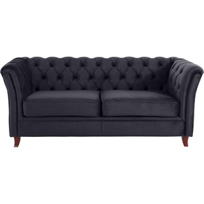Chesterfield-Sofa HOME AFFAIRE Reims Sofas Gr. B/H/T: 180 cm x 76 cm x 88 cm, Samtoptik, grau (anthrazit) Chesterfieldsofas mit echter Chesterfield-Knopfheftung, hochwertige Verarbeitung