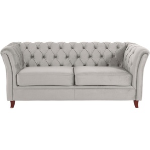 Chesterfield-Sofa HOME AFFAIRE Reims Sofas Gr. B/H/T: 180 cm x 76 cm x 88 cm, Samtoptik, grau (hellgrau) Chesterfieldsofas mit echter Chesterfield-Knopfheftung, hochwertige Verarbeitung