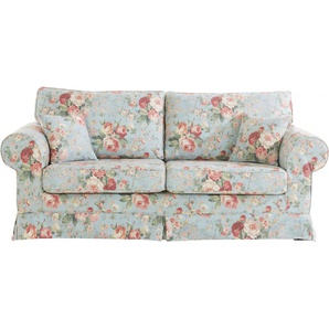 3-Sitzer HOME AFFAIRE Shadmoor Sofas Gr. B/H/T: 210 cm x 102 cm x 92 cm, Webstoff PRINT, blau 3-Sitzer Sofas Hussenoptik, in uni oder mit Blumendruck
