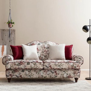3-Sitzer HOME AFFAIRE Sofas Gr. B/H/T: 200 cm x 96 cm x 90 cm, Flachgewebe, bunt (amber paradise) 3-Sitzer Sofas mit 4 Zierkissen, gedrechselten Füßen aus Holz