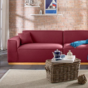 3-Sitzer HOME AFFAIRE Terry Sofas Gr. B/H/T: 278 cm x 75 cm x 89 cm, Struktur fein, Inklusive 2 Zierkissen, rot 3-Sitzer Sofas mit offener Kedernaht und Holzuntergestell