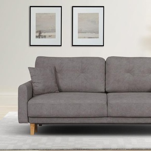 3-Sitzer HOME AFFAIRE Triplo wahlweise mit Bettfunktion und Bettkasten Sofas Gr. B/H/T: 215 cm x 89 cm x 100 cm, Samtoptik, mit Bettfunktion-mit Bettkasten, grau (taupe) 3-Sitzer Sofas