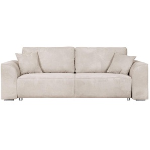 3-Sitzer INOSIGN Beatrice Schlafsofa Sofas Gr. B/H/T: 250 cm x 92 cm x 107 cm, Cord, mit Bettfunktion-mit Bettkasten-Liegefläche 197 cm, beige (creme) 3-Sitzer Sofas