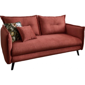 3-Sitzer INOSIGN Lazio Sofas Gr. B/H/T: 183 cm x 97 cm x 110 cm, Velours, orange (koralle) 3-Sitzer Sofas inklusive 1 Stk. Wende- und Zierkissen
