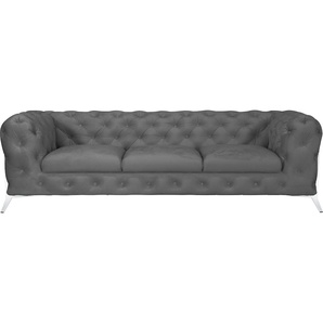 Chesterfield-Sofa LEONIQUE Amaury Sofas Gr. B/H/T: 243 cm x 75 cm x 99 cm, Samtoptik, Füße chromfarben, grau Chesterfieldsofas aufwändige Knopfheftung, moderne Chesterfield Optik, Fußfarbe wählbar